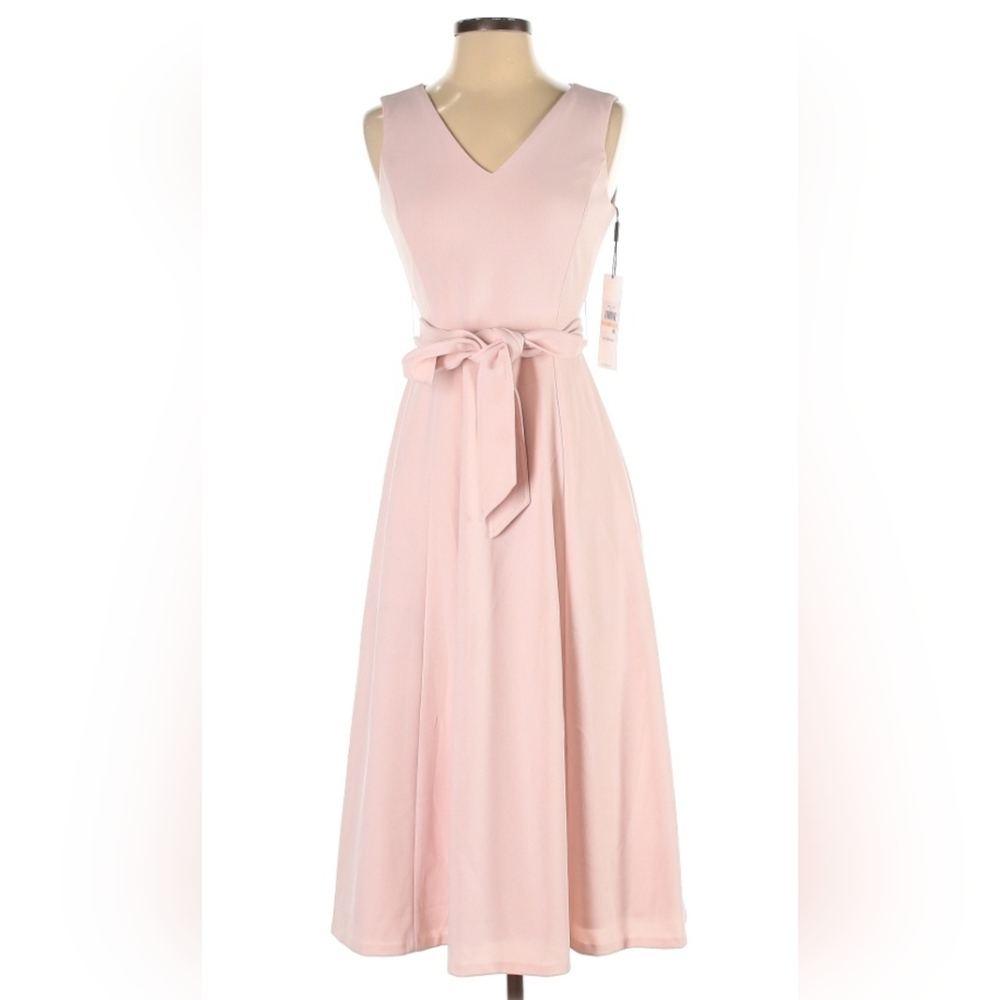 Calvin Klein Women's V-neck Sleeveless Belted Dress
